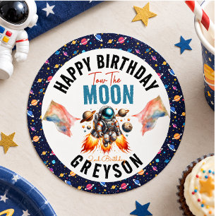 start tow the moon 2nd Birthday Space Classic Round Sticker