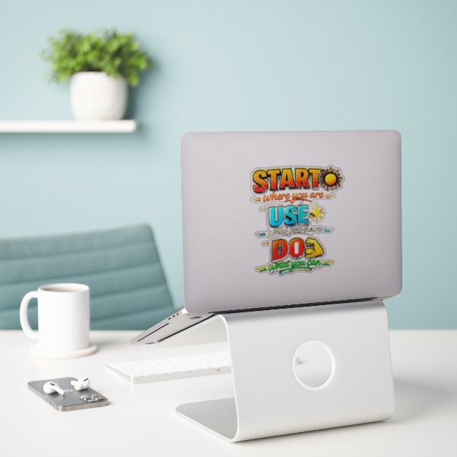 Start Use Do OG Transparent Sticker Motivational (Laptop On Desk)