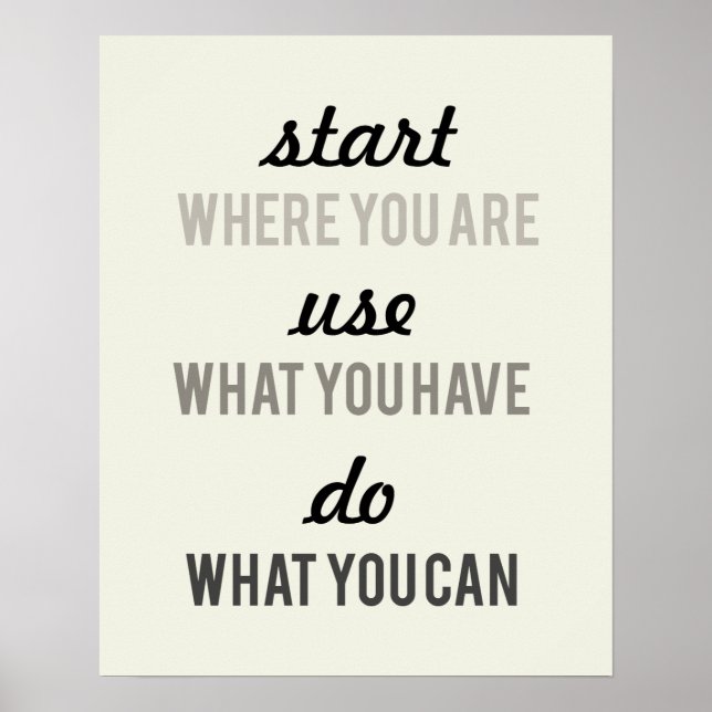 Start where you are Use what you have motivational Poster (Front)