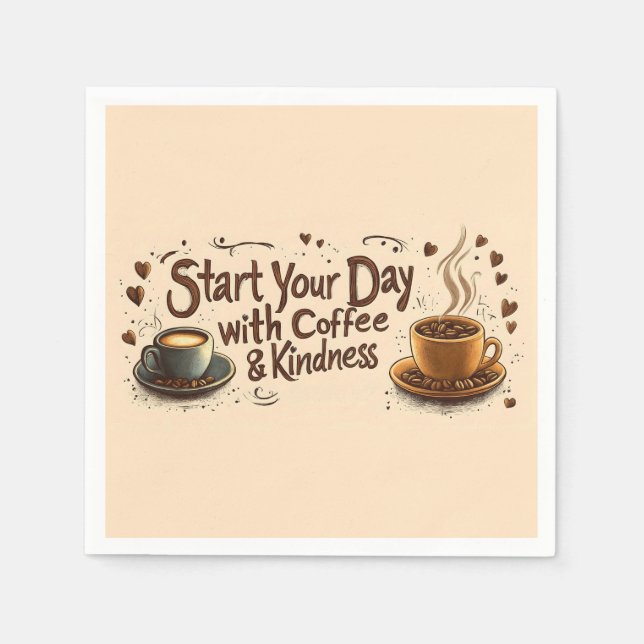 Start Your Day with Coffee & Kindness Quote Napkin (Front)