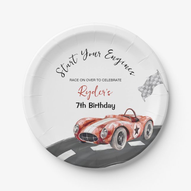 Start Your Engine Any Age Birthday  Paper Plate (Front)