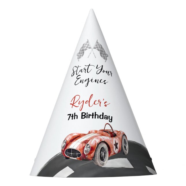 Start Your Engine Any Age Birthday  Party Hat (Front)