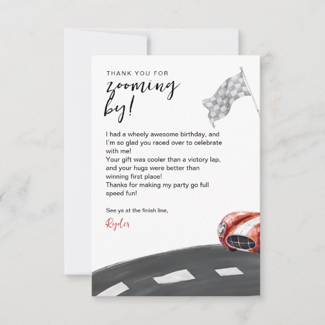 Start Your Engine Birthday  Thank You Card (Front)