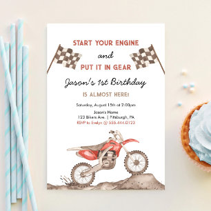 Start Your Engine Dirt Bike Motocross Boy Birthday Invitation
