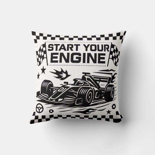 Start Your Engine Throw Pillow Gift for Racing Lov (Back)