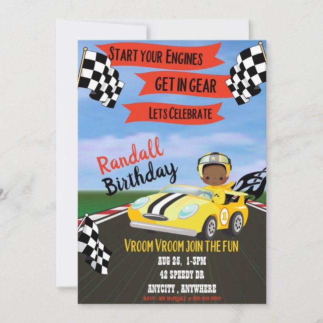 Start Your Engines Birthday Invitation Card (Front)