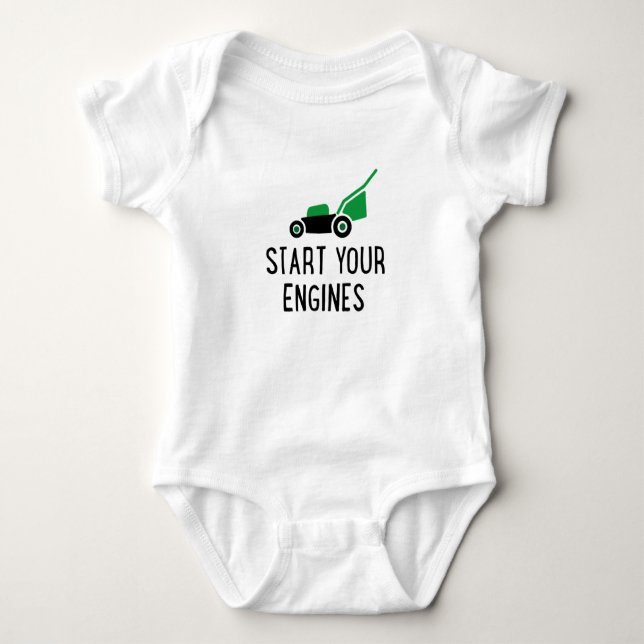 Start your Engines Lawn Mower Baby Bodysuit (Front)