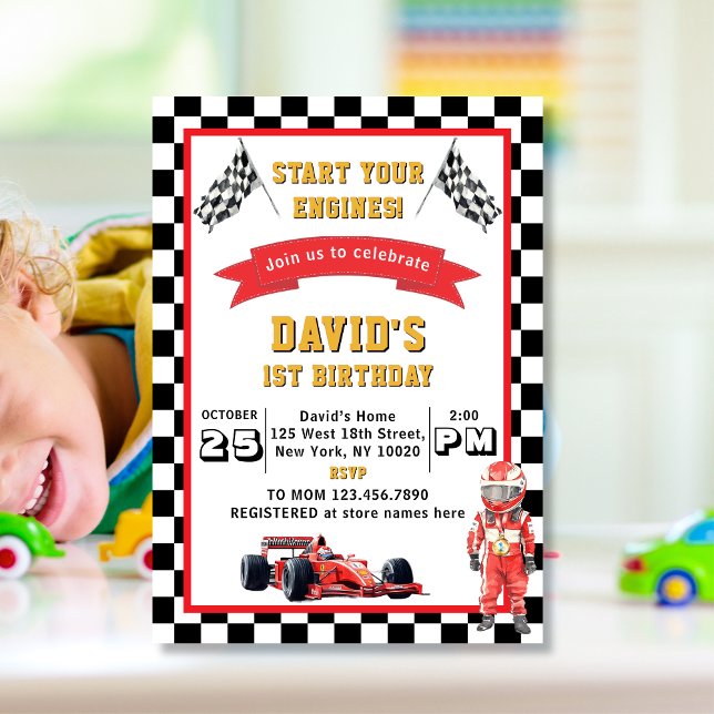 Start Your Engines Race Car 1st Birthday Party Invitation (Creator Uploaded)