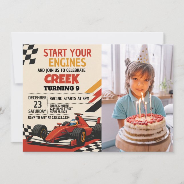 Start Your Engines! Race Car Birthday Invitation (Front)