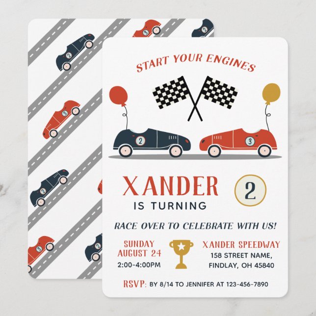 Start Your Engines Race Car Birthday Party Any Age Invitation (Front/Back)