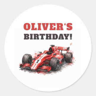 Start Your Engines! Red Race Car Birthday Classic Round Sticker