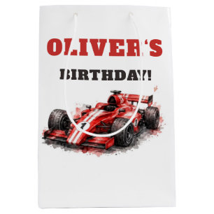 Start Your Engines! Red Race Car Birthday Medium Gift Bag