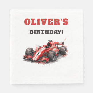 Start Your Engines! Red Race Car Birthday Napkin