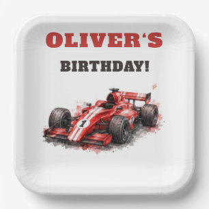 Start Your Engines! Red Race Car Birthday Paper Plate