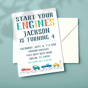 Start Your Engines Transportation Birthday Invitation