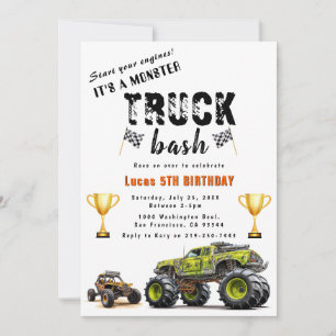Start your engines Trucks Birthday Party  Invitati Invitation