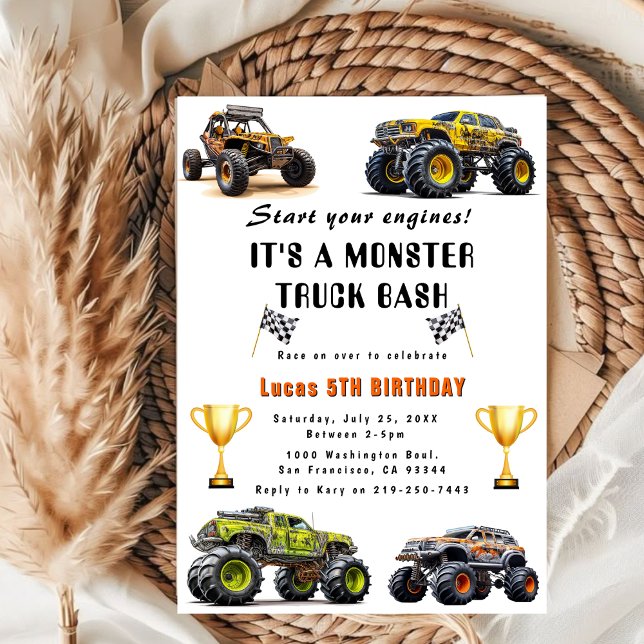 Start your engines Trucks Birthday Party  Invitation (Creator Uploaded)