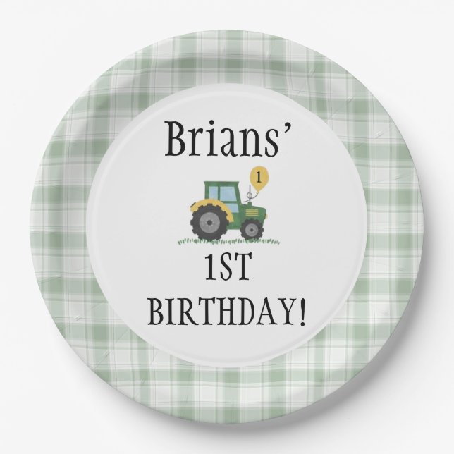 Start Your Tractor Round Paper Plate  (Front)