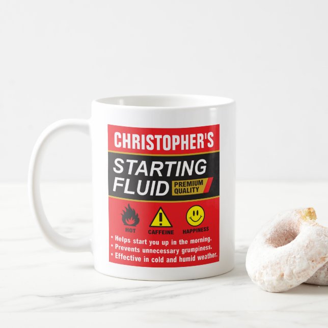 Starting Fluid Personalized Parody Coffee Mug (With Donut)