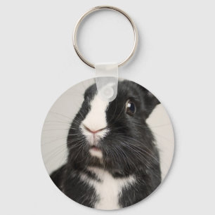 Startled Black and White Bunny Rabbit Key Ring