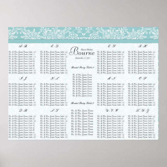 Starts at $12.80 Seating Chart Alphabetical Order (Front)