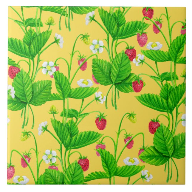 Starwberry garden on yellow ceramic tile (Front)