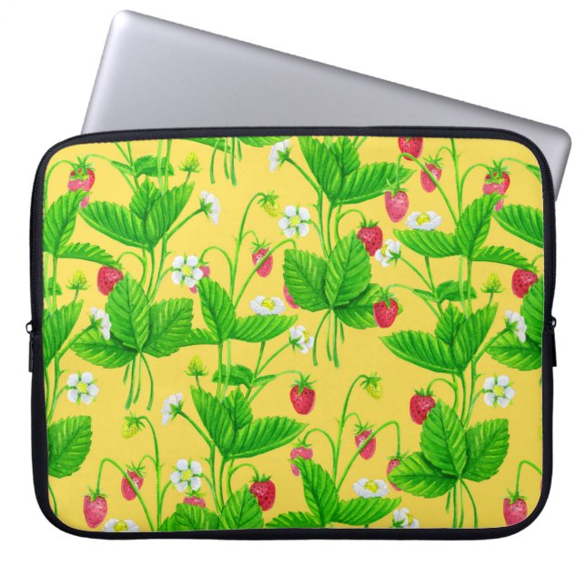 Starwberry garden on yellow laptop sleeve (Front)