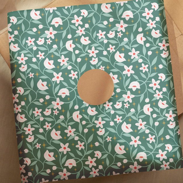 Stary Botanical Floral Blossom Vine Leaf Pattern  Tissue Paper (Stary Botanical Floral Blossom Vine Leaf Pattern Tissue Paper)