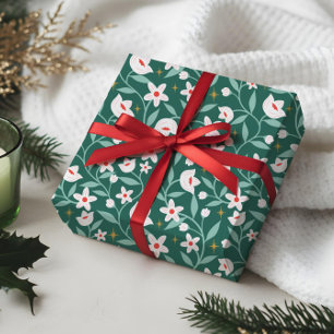 Stary Botanical Floral Blossom Vine Leaf Pattern Wrapping Paper