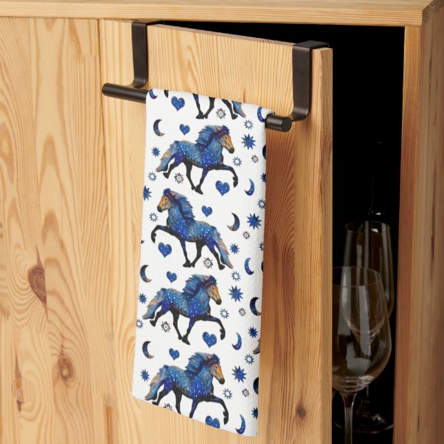 Stary Night Charismatic Tolting Icelandic horse Tea Towel (Thirds Fold)