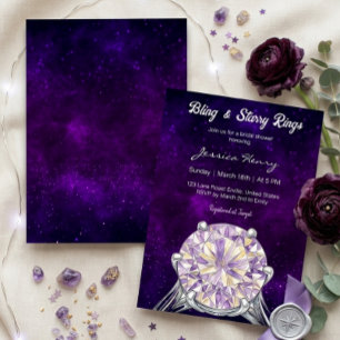 Stary Night Purple Diamond Ring Bridal Shower Invitation