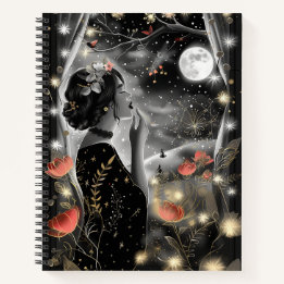 Stary Night Woman in Black Dress Notebook