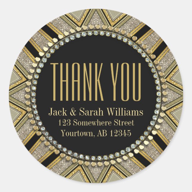 Starzi Art Deco Gold Black ThankYou Round Stickers (Front)