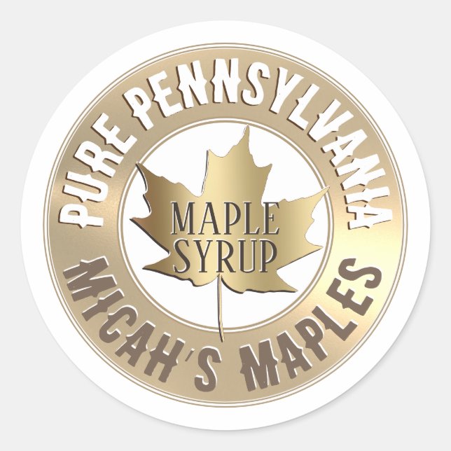 State and Business Name Gold Maple Leaf Mini Label (Front)