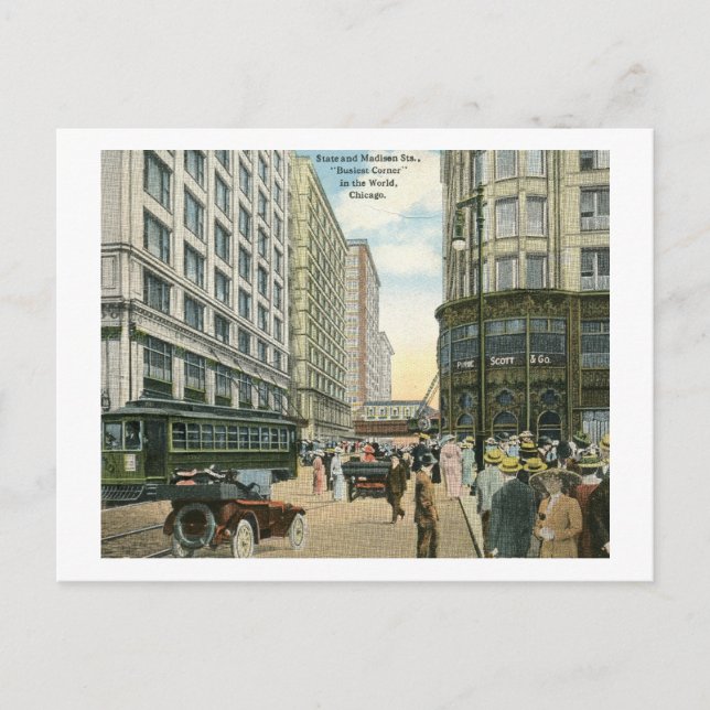 State and Madison Streets, Chicago 1916 Vintage Postcard (Front)
