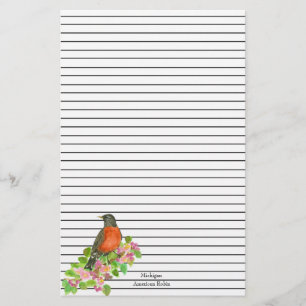 State Bird of Michigan American Robin Lined Stationery