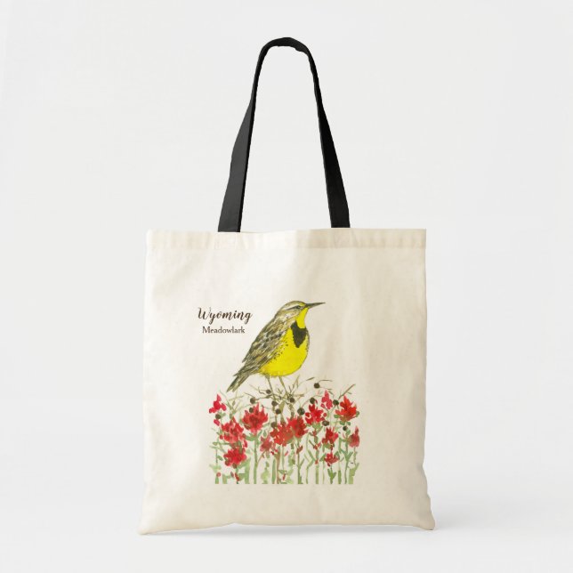 State Bird of Wyoming Meadowlark Watercolor Tote Bag (Front)
