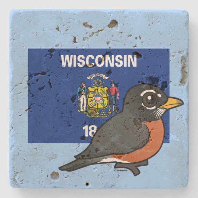 State Birdorable of Wisconsin: American Robin Stone Coaster (Front)