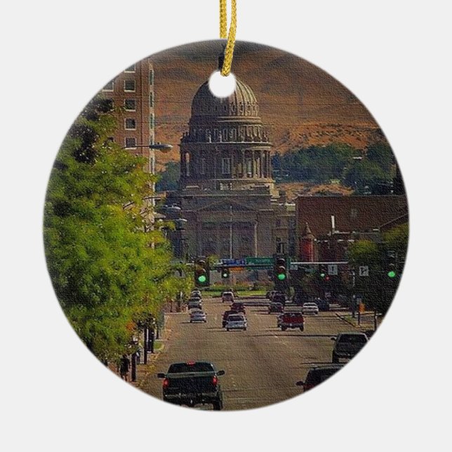 State Capital  in Boise, Idaho Ceramic Tree Decoration (Front)
