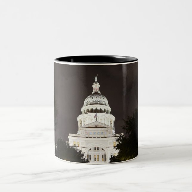 State Capitol of Austin, Texas at Night Two-Tone Coffee Mug (Center)
