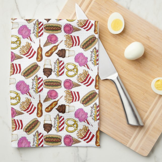State Fair Carnival Food Nachos Cotton Candy Tea Towel (Quarter Fold)