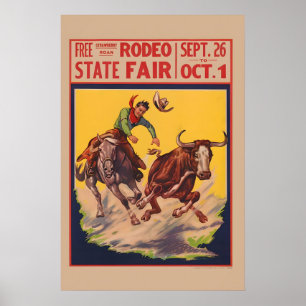 State Fair Rodeo - 1930s Cowboy Steer Wrestler Poster