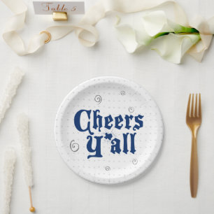 State Flag Blue Cheers Y'all Paper Plate