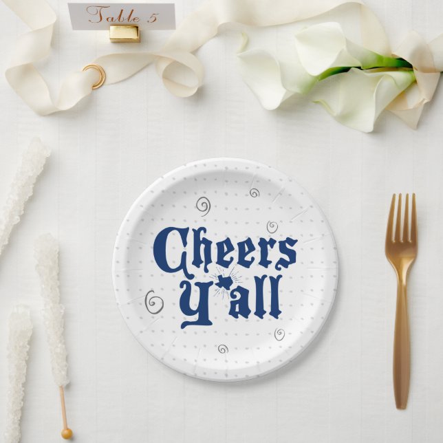 State Flag Blue Cheers Y'all Paper Plate (Wedding)