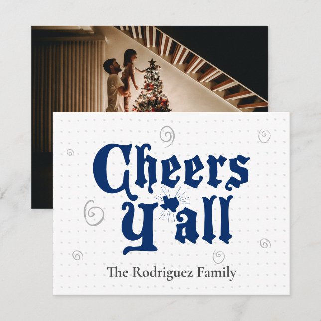 State Flag Blue Cheers Y'all Photo Holiday Card (Front/Back)