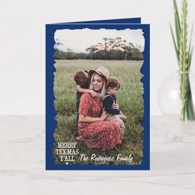State Flag Blue Merry Tex-Mas Y'all Photo Card (Front)