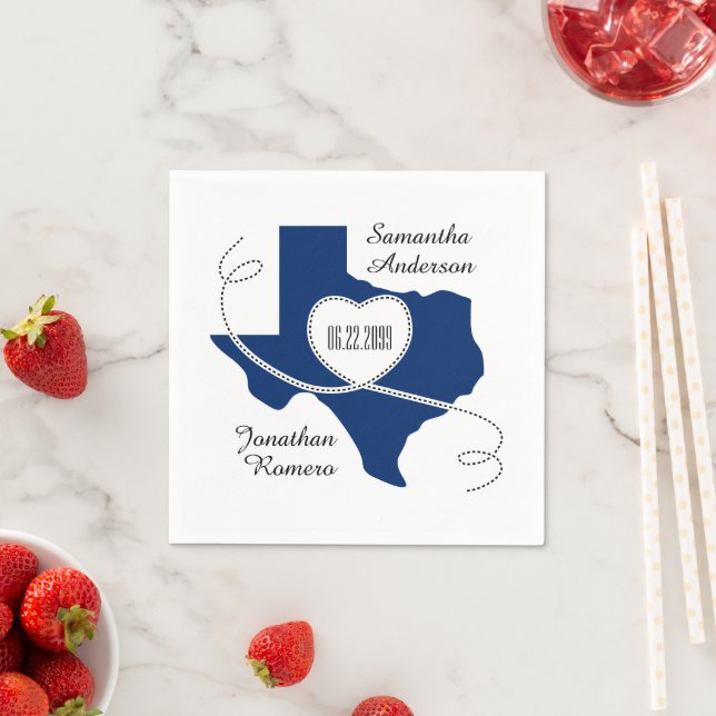 State Flag Blue Texas Curling Ribbon Wedding Date Napkin (Insitu)