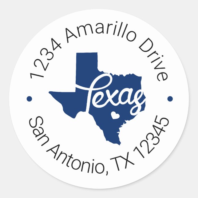 State Flag Blue Texas Heart Cutout Address Label (Front)