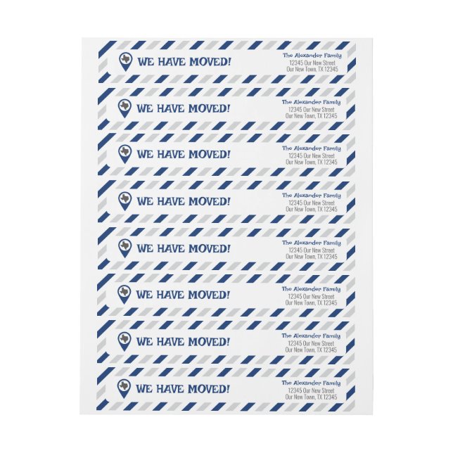 State Flag Blue We Have Moved Striped Moving  Wrap Around Label (Sheet)