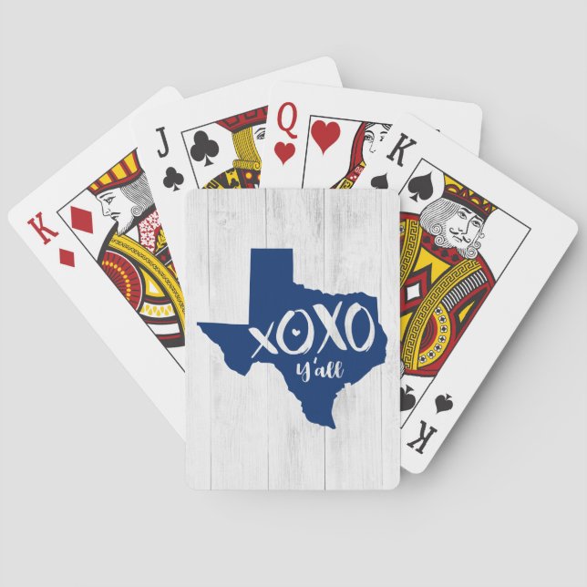 State Flag Blue XOXO, Y'all - Texas State Shape Playing Cards (Back)